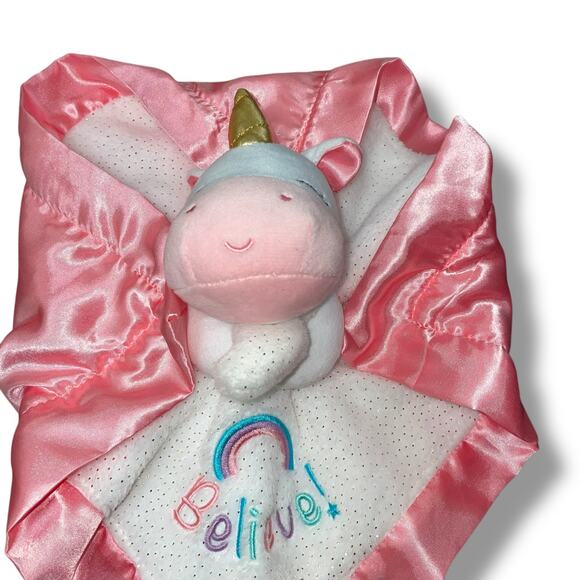 Magic Years Lovey Unicorn Believe Plush Security Blanket Satin Pink 13" Gift - Picture 10 of 11